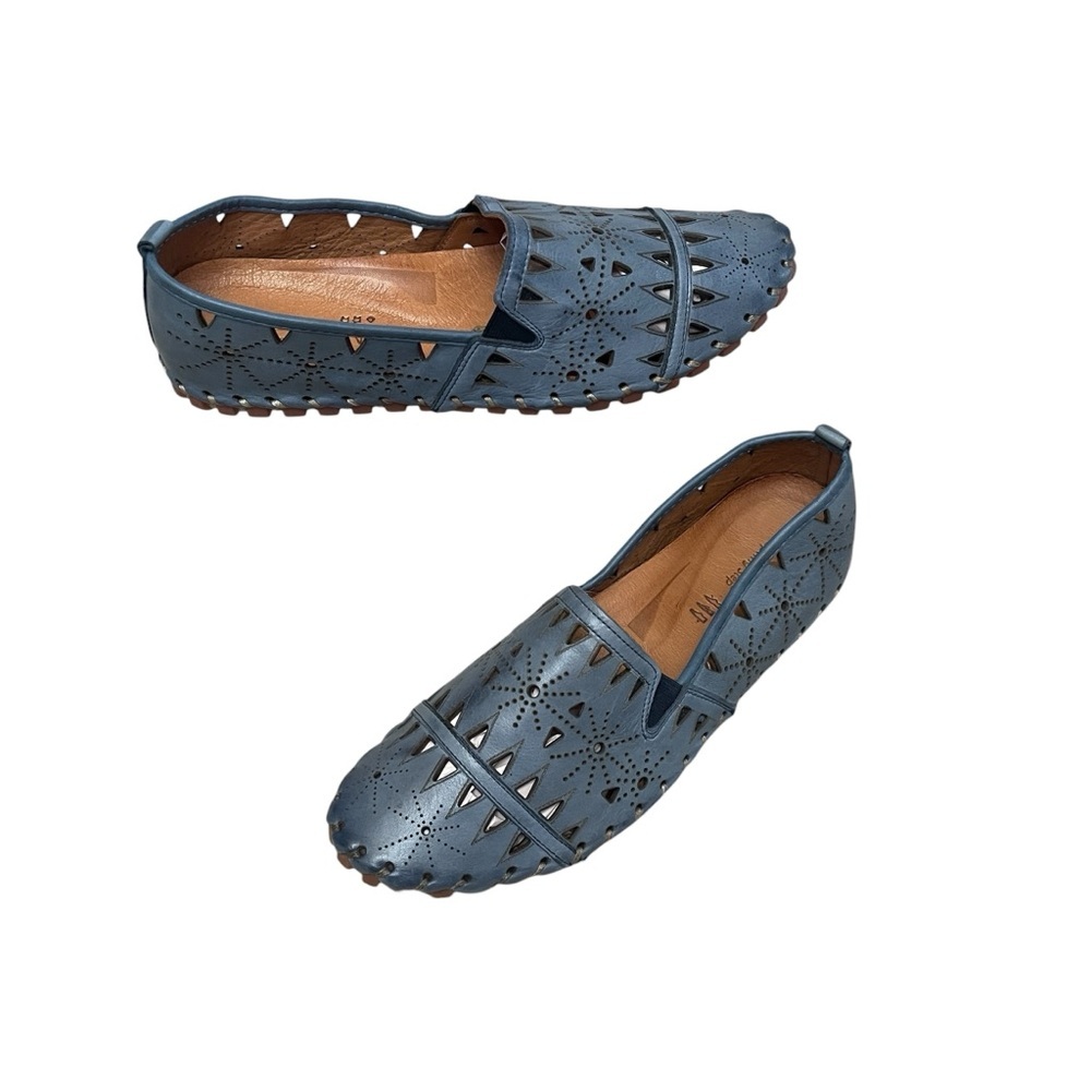 Spring Step Fusaro Blue Perforated Leather Soft Comfort Flat Slip On EU42 US11